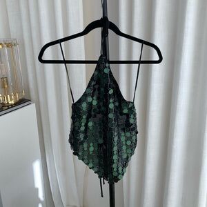 Green Sequin Halter Top